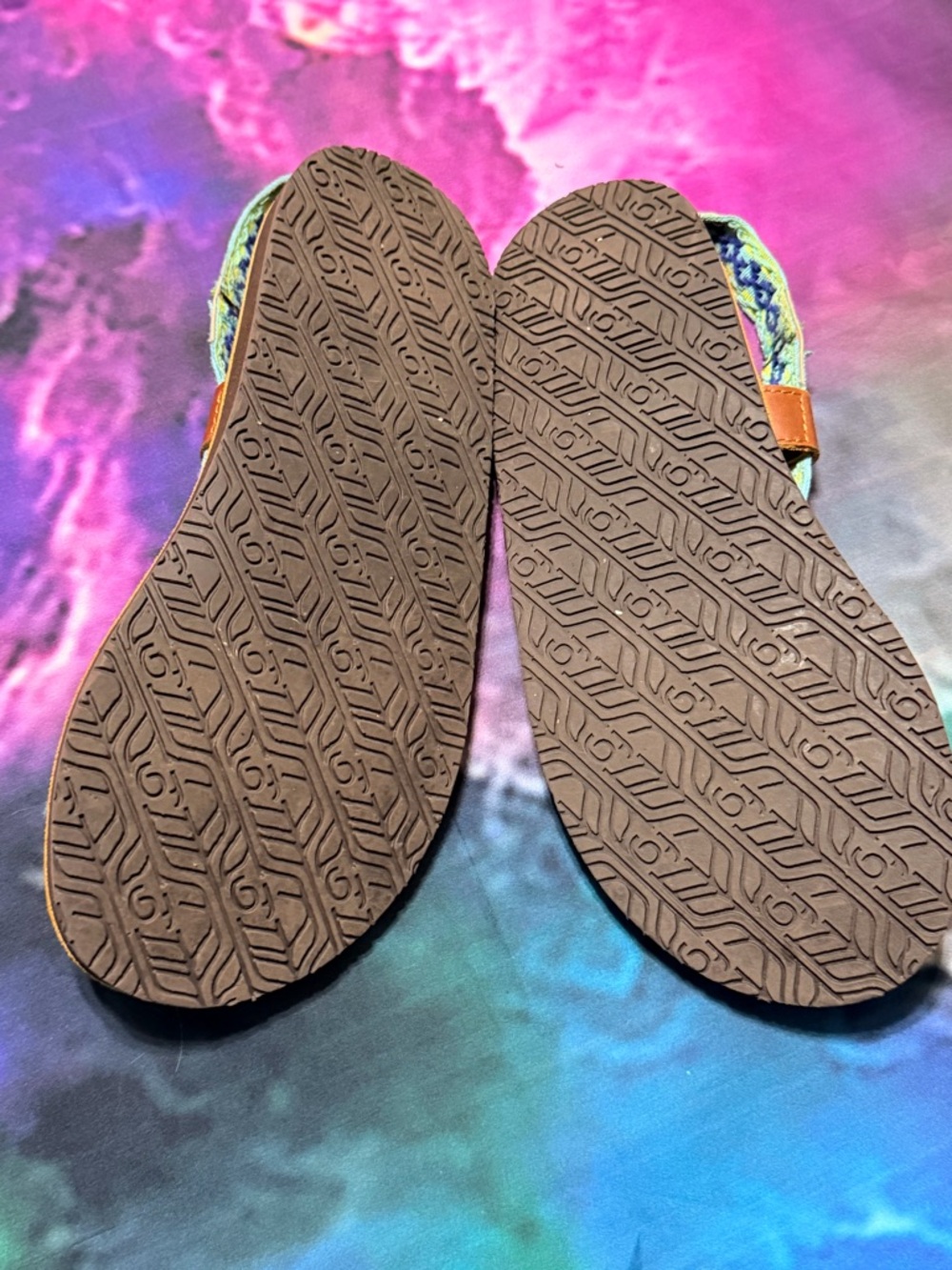 Zodiac-Inspired Brown Leather Sandals with Blue and Yellow Straps by FeelGoodz - Picture 5 of 8